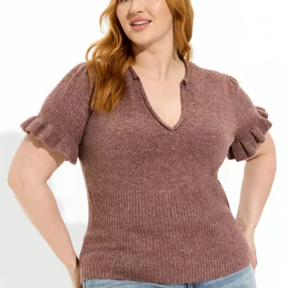 NWOT Torrid Vintage Style Short Ruffle Sleeve Sweater 1X - Picture 2 of 5
